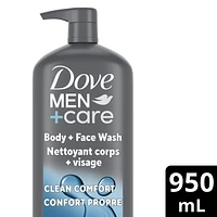 Dove Men+Care Hydrating Clean Comfort Body and Face Wash with 24hr Nourishing Micromoisture Technology Body Wash for Men 950 ml with Pump, 950mL