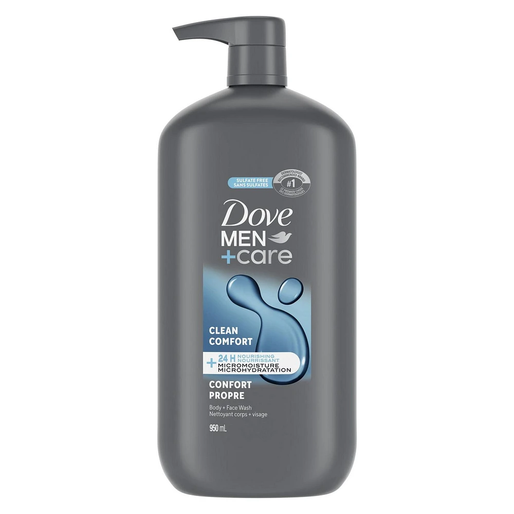 Dove Men+Care Hydrating Clean Comfort Body and Face Wash with 24hr Nourishing Micromoisture Technology Body Wash for Men 950 ml with Pump, 950mL