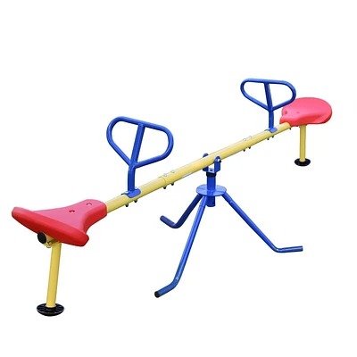 ACTIVPLAY Red, Yellow, Blue Swivel Teeter Totter, See Saw for Kids, Rust Resistant Powder Coated Steel Frame, Easy to Grasp Safety Handles