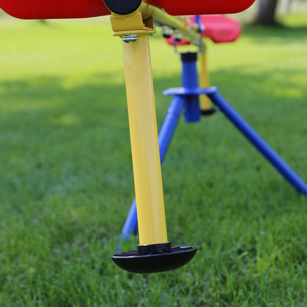 ACTIVPLAY Red, Yellow, Blue Swivel Teeter Totter, See Saw for Kids, Rust Resistant Powder Coated Steel Frame, Easy to Grasp Safety Handles