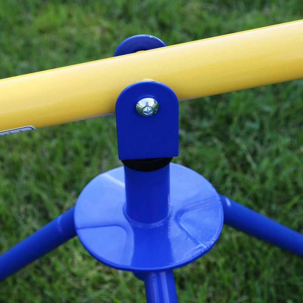 ACTIVPLAY Red, Yellow, Blue Swivel Teeter Totter, See Saw for Kids, Rust Resistant Powder Coated Steel Frame, Easy to Grasp Safety Handles