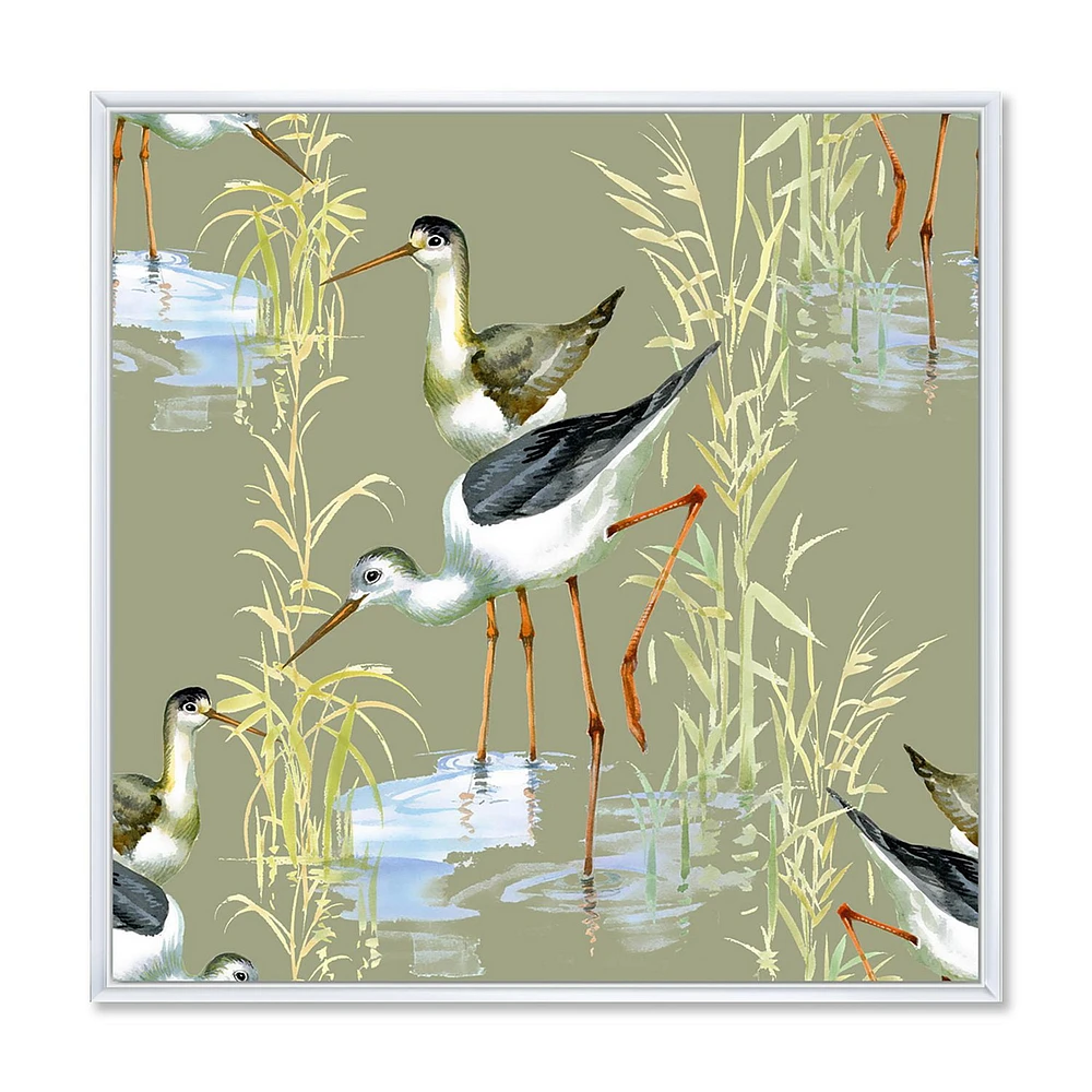 Designart Herons Birds In The Water FLOAT FRAME WALL ART