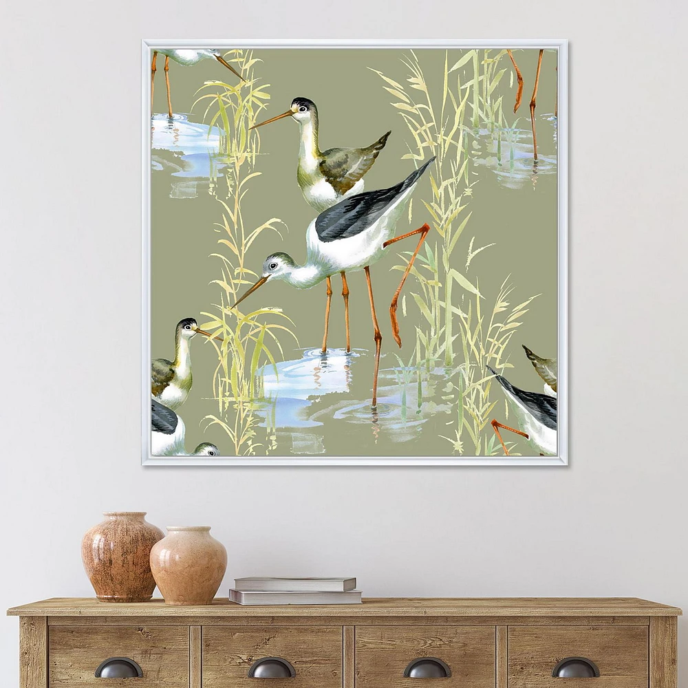 Designart Herons Birds In The Water FLOAT FRAME WALL ART