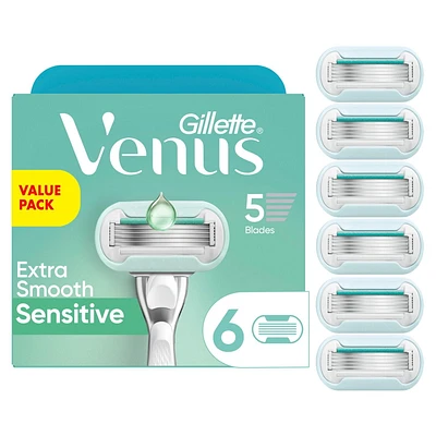 Gillette Venus Extra Smooth Sensitive Women’s Razor Blades for Sensitive Skin, 5-Bladed Razor Refills, 6CT