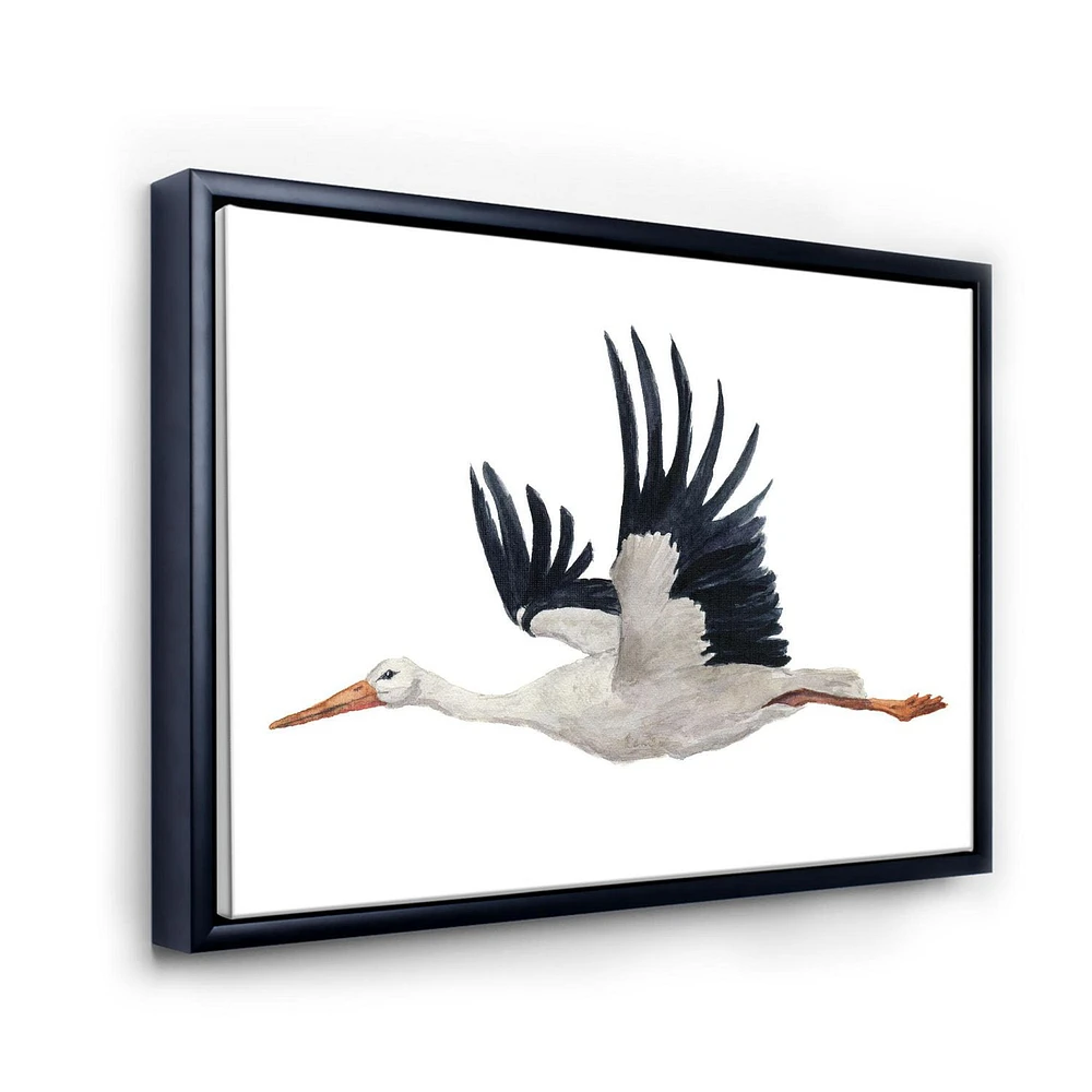 Designart Flying White Stork Ciconia Bird FLOAT FRAME WALL ART