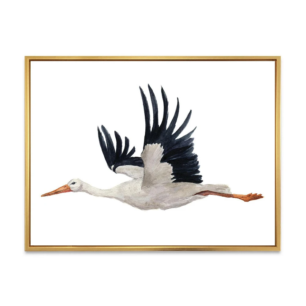 Designart Flying White Stork Ciconia Bird FLOAT FRAME WALL ART