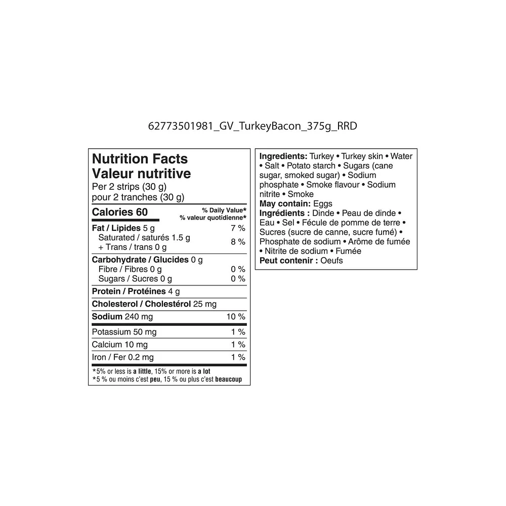 Great Value Bacon-Style Turkey, 375 g
