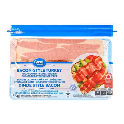 Great Value Bacon-Style Turkey, 375 g