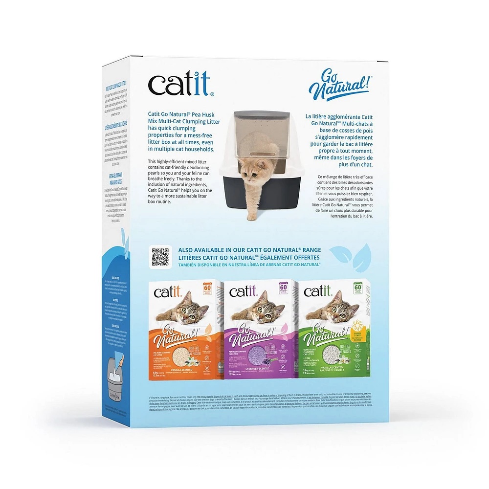 Litière agglomérante Catit Go Natural! Multi-chats à base de cosses de pois, parfum de vanille, 6,4 kg
