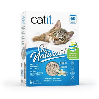 Litière agglomérante Catit Go Natural! Multi-chats à base de cosses de pois, parfum de vanille, 6,4 kg