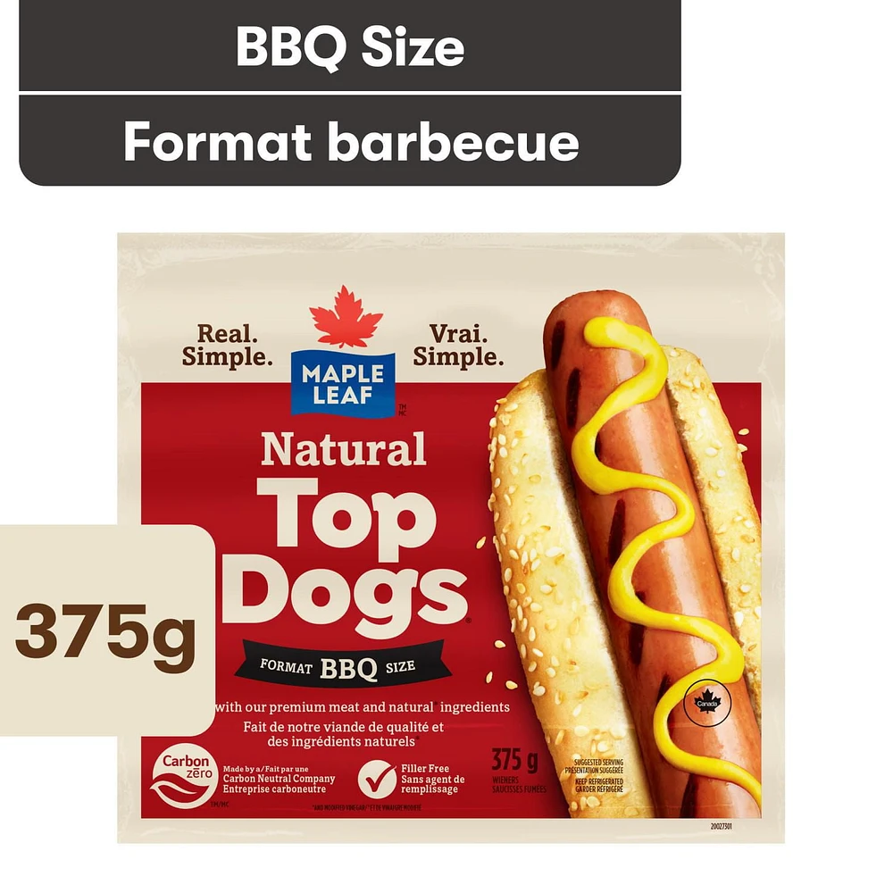 Maple Leaf Natural Top Dogs BBQ Hot Dogs, 375 g