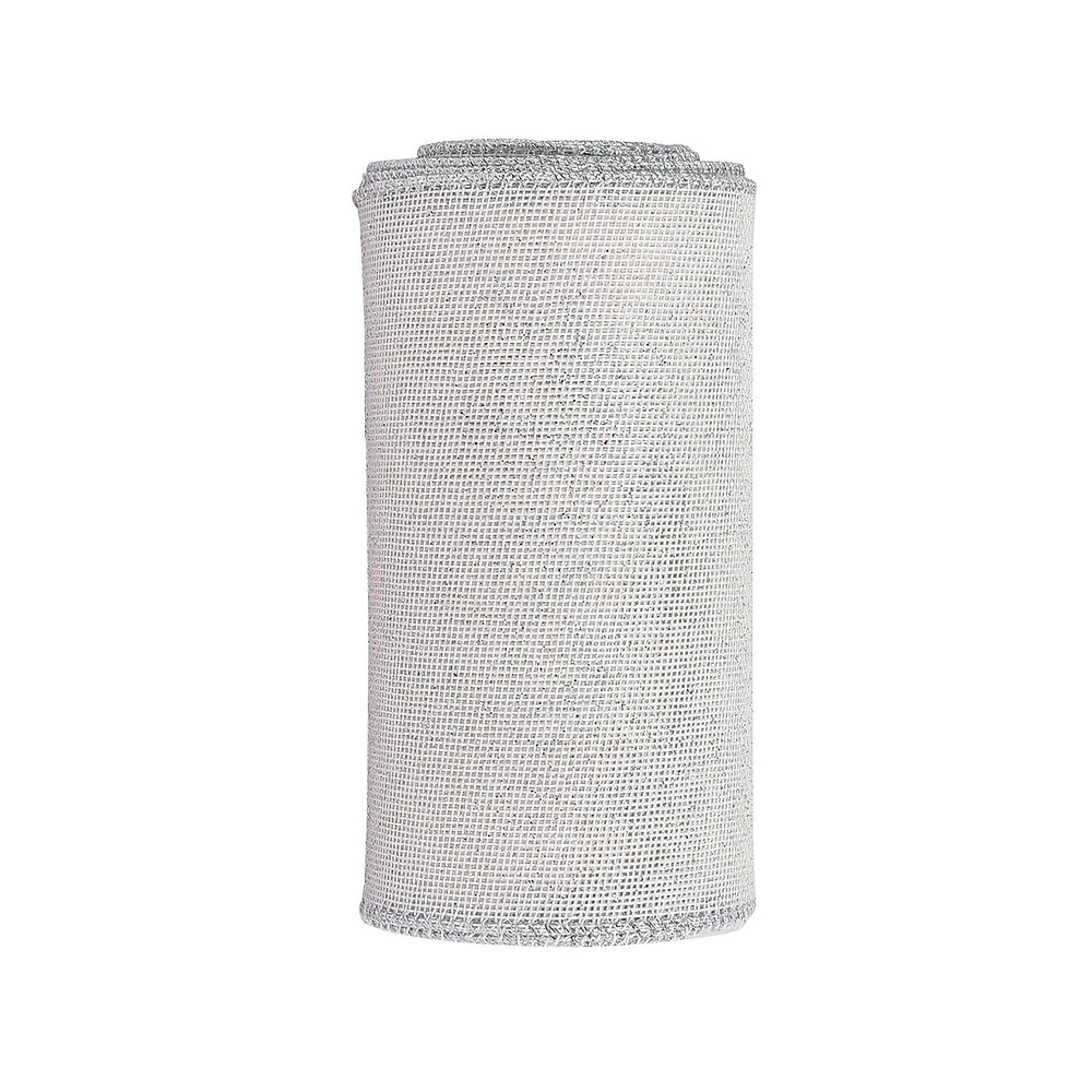 Holiday Time 6 inch x 20 feet  Linen Ribbon, White with Silver Glitter