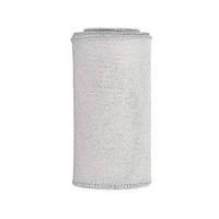 Holiday Time 6 inch x 20 feet  Linen Ribbon, White with Silver Glitter