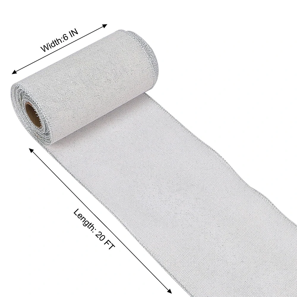 Holiday Time 6 inch x 20 feet  Linen Ribbon, White with Silver Glitter