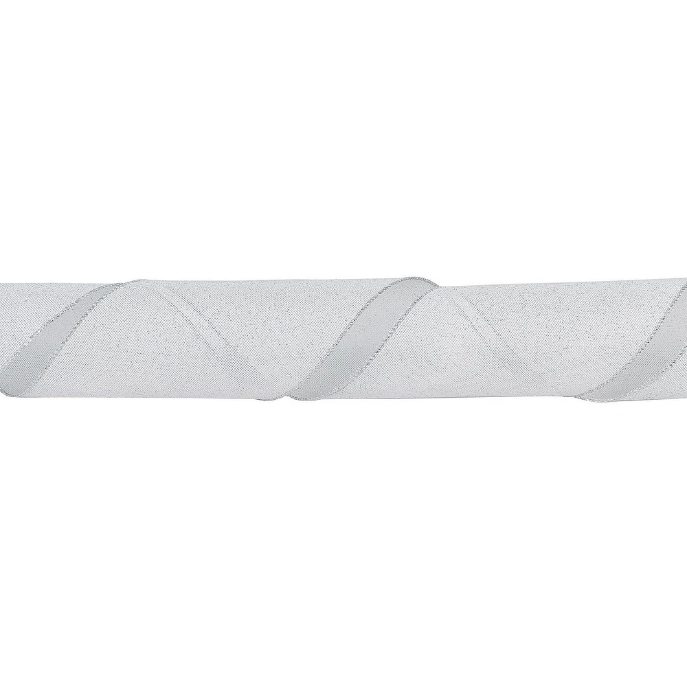 Holiday Time 6 inch x 20 feet  Linen Ribbon, White with Silver Glitter