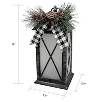 Flame Glow Christmas 12-inch Plastic LED Lantern, Black with Silver