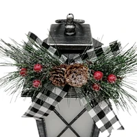 Flame Glow Christmas 12-inch Plastic LED Lantern, Black with Silver