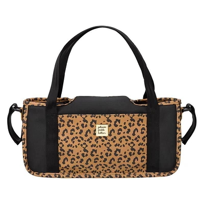 Petunia Pickle Bottom Wander Stroller Caddy in Leopard Leatherette - Velcro Adjustable - Easy to Clean - Cup/Bottle Holder - Phone Pocket - Shoulder to Stroller Straps