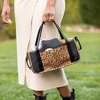 Petunia Pickle Bottom Wander Stroller Caddy in Leopard Leatherette - Velcro Adjustable - Easy to Clean - Cup/Bottle Holder - Phone Pocket - Shoulder to Stroller Straps