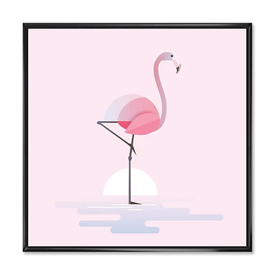 Designart Standing Pink Flamingo FLOAT FRAME WALL ART