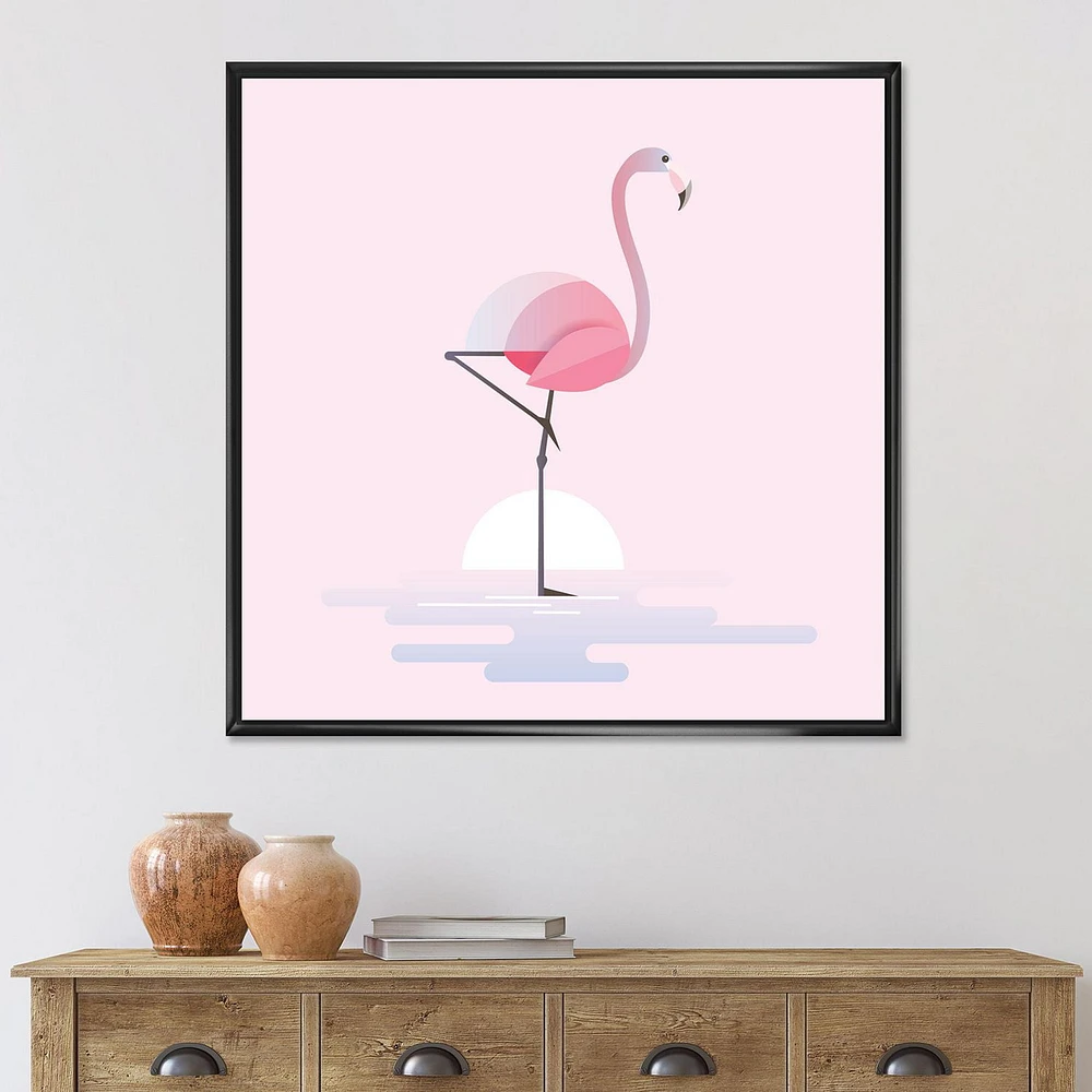 Designart Standing Pink Flamingo FLOAT FRAME WALL ART