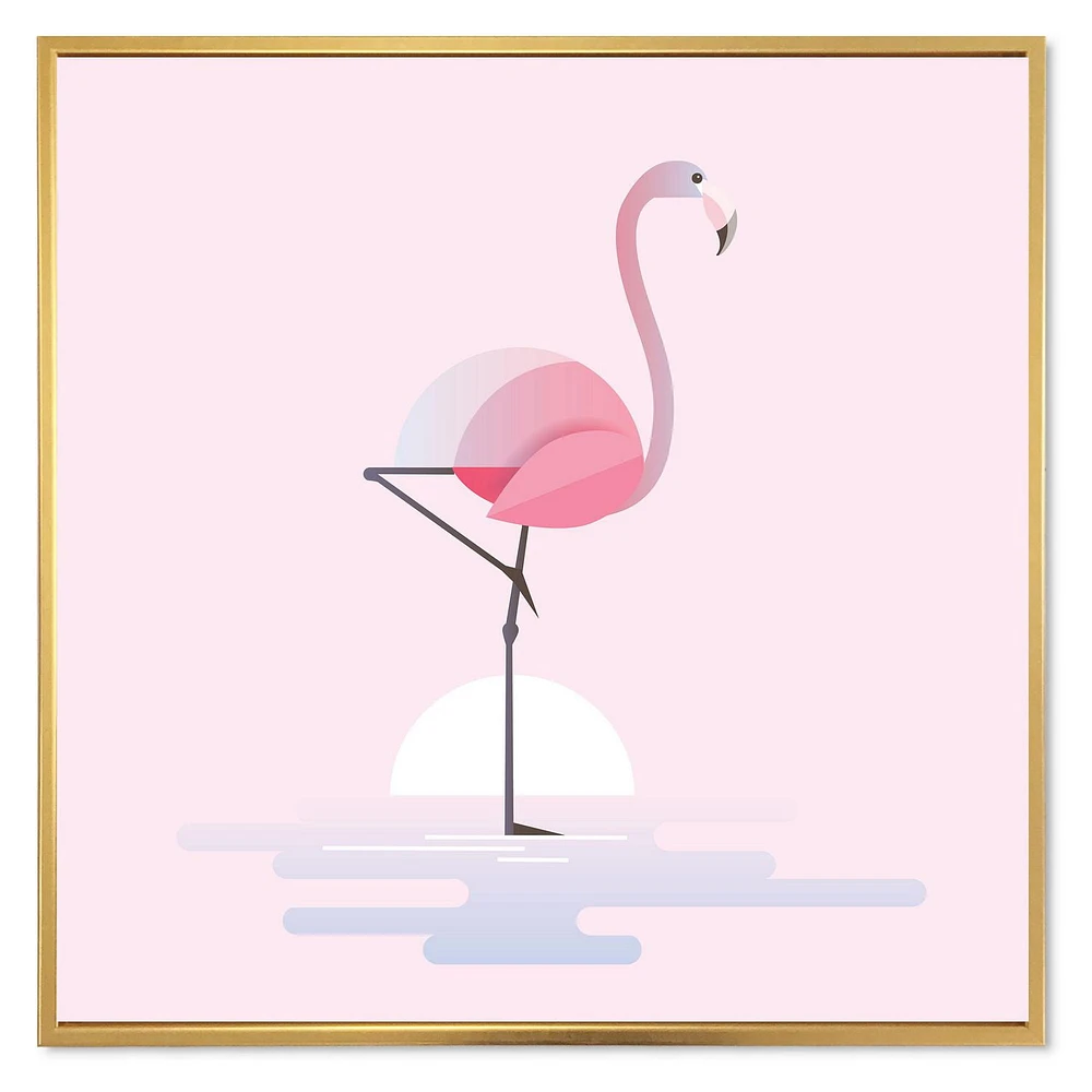 Designart Standing Pink Flamingo FLOAT FRAME WALL ART