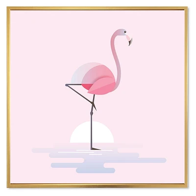 Designart Standing Pink Flamingo FLOAT FRAME WALL ART