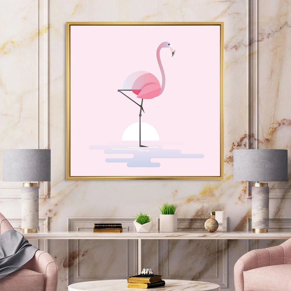 Designart Standing Pink Flamingo FLOAT FRAME WALL ART