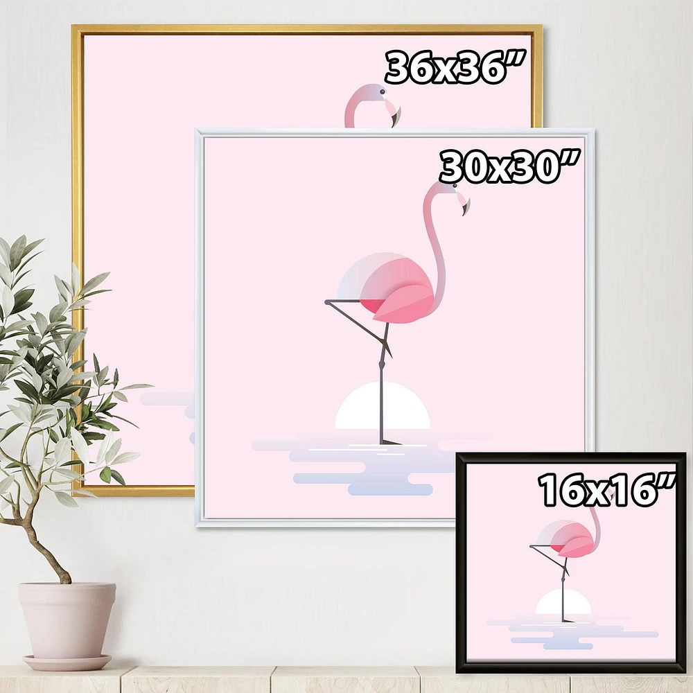 Designart Standing Pink Flamingo FLOAT FRAME WALL ART