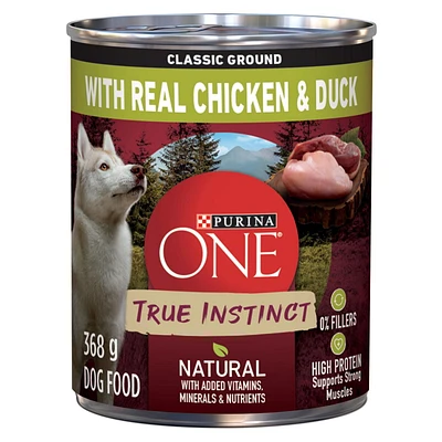 Purina ONE Véritable Instinct Moulue Classique Poulet et Canard, Nourriture Humide pour Chiens 368 g 368g