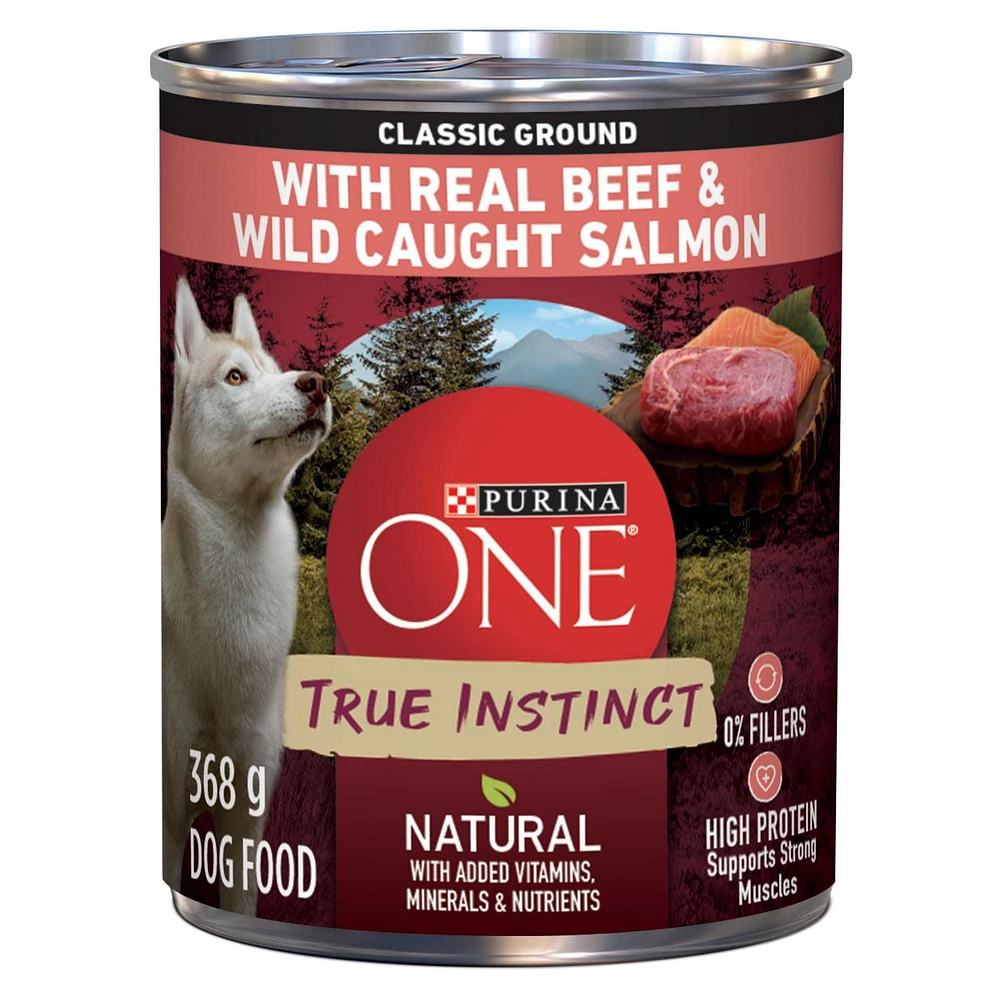 Purina ONE Véritable Instinct Moulue Classique Boeuf et Saumon Sauvage, Nourriture Humide pour Chiens 368 g 368g