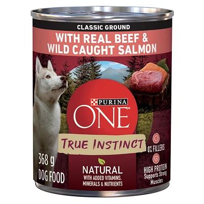 Purina ONE Véritable Instinct Moulue Classique Boeuf et Saumon Sauvage, Nourriture Humide pour Chiens 368 g 368g