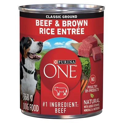Purina ONE SmartBlend Moulue Classique Entrée de Boeuf et Riz Brun, Nourriture Humide pour Chiens 368 g 368g