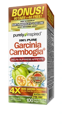 Purely Inspired 100% Pure Garcinia Cambogia, Helps Suppress Appetite, Weight Management, Vegan Tablets (120ct), 100 Tablets