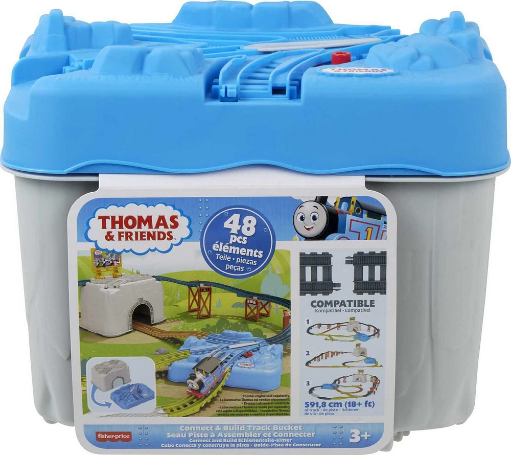 Thomas & Friends Train Tracks Set, Connect & Build Track Bucket, 34-Piece Preschool Toy, Ages 3+