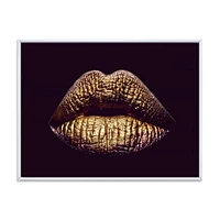 Designart Sexy Golden Metallized Female Lips II FLOAT FRAME WALL ART