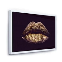 Designart Sexy Golden Metallized Female Lips II FLOAT FRAME WALL ART