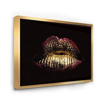 Designart Sexy Golden Metallized Female Lips IV FLOAT FRAME WALL ART