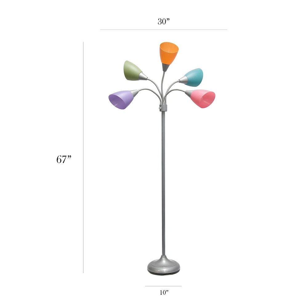 Simple Designs Lampadaire à col de cygne réglable à 5 lumières