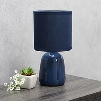 Simple Designs 10.04" Tall Traditional Ceramic Thimble Base Bedside Table Desk Lamp with Matching Fabric Shade for Home Decor, Nightstand, Bedroom, Living Room, Entryway, Office, Black