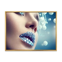 Designart Close-Up Of Gems On Woman Lips FLOAT FRAME WALL ART