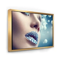 Designart Close-Up Of Gems On Woman Lips FLOAT FRAME WALL ART