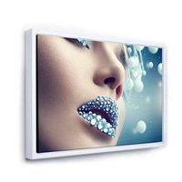 Designart Close-Up Of Gems On Woman Lips FLOAT FRAME WALL ART