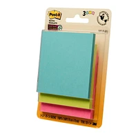 Post-it® Super Sticky Notes, Miami Collection, 3 in x 3 in (7.6 cm x 7.6 cm), 45 Sheets/Pad, 3 Pads/Pack