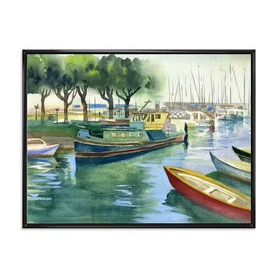 Designart Boats In Green Spring FLOAT FRAME WALL ART