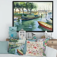 Designart Boats In Green Spring FLOAT FRAME WALL ART