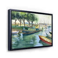 Designart Boats In Green Spring FLOAT FRAME WALL ART