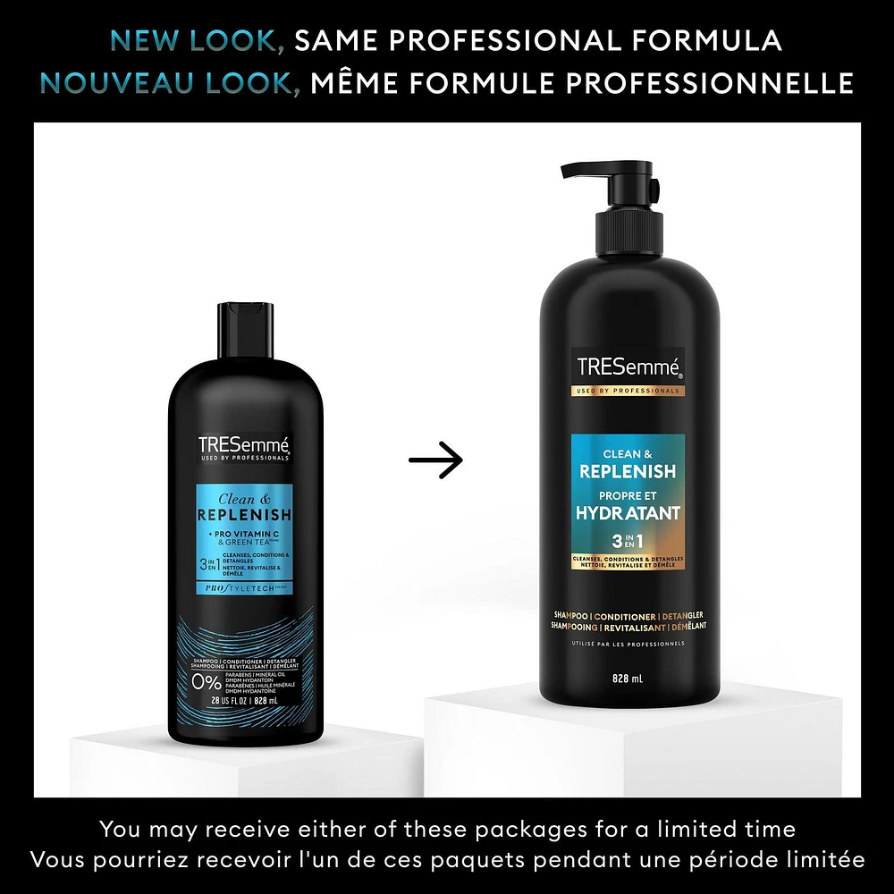 TRESemme Clean & Replenish + Pro Vitamin C & Green Tea 2 in 1 Shampoo + Conditioner, Shampoo 828 ML