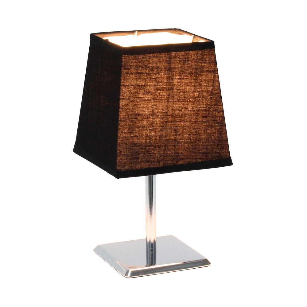 Simple Designs Mini Chrome Table Lamp with Squared Empire Fabric Shade