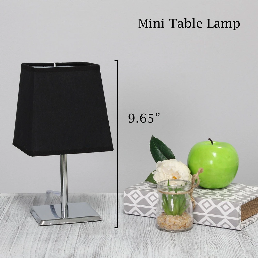 Simple Designs Mini Chrome Table Lamp with Squared Empire Fabric Shade